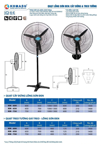 [HÀNG CHÍNH HÃNG] Quạt đứng công nghiệp KOMASU KM650S