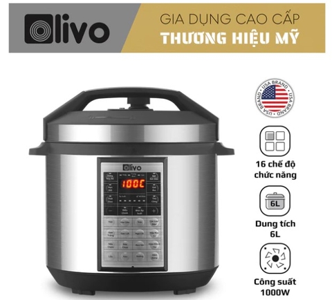 [HÀNG CHÍNH HÃNG] Nồi Áp Suất Điện Đa Năng OLIVO PC60 - 16 Chức Năng - Dung Tích 6L - Công Suất 1000W