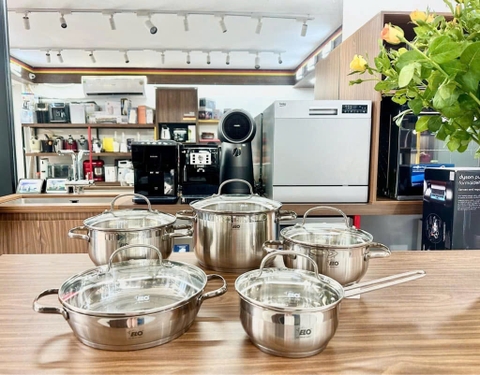 [HÀNG CHÍNH HÃNG] Bộ nồi cao cấp Elo New Lagoon 5 chiếc nắp kính