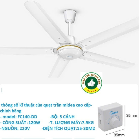 [GIẢM THÊM 50%] Quạt trần 5 cánh Midea FC140-DD