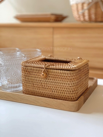 Hộp khăn giấy 01 mây  - hình trụ 15x15cm