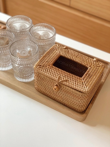 Hộp khăn giấy 01 mây  - hình trụ 15x15cm