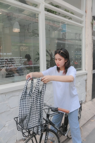 Set 3 món túi quai, túi cá và buộc tóc caro