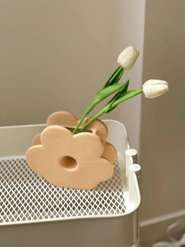 Bình gốm hình hoa - Màu đỏ cam lớn 21x25x11cm