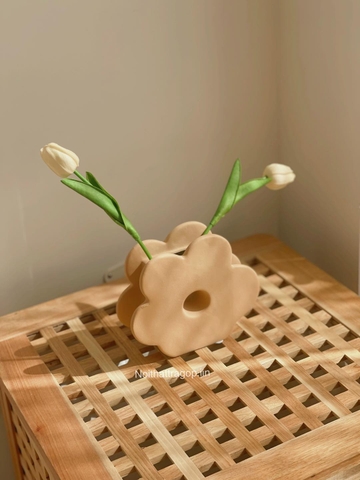 Bình gốm hình hoa - Màu đỏ cam lớn 21x25x11cm