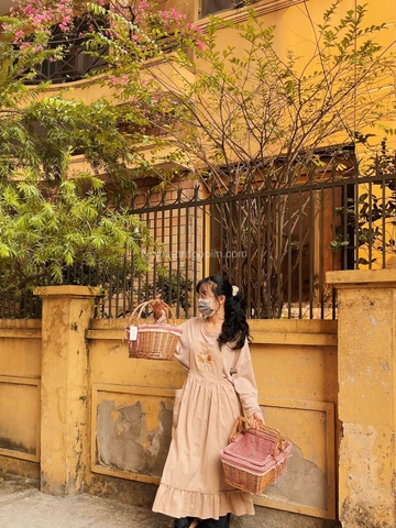 Giỏ mây vải caro đỏ