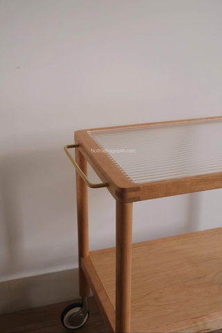 Kệ sofa 02 - gỗ anh đào kết hợp kính có bánh xe