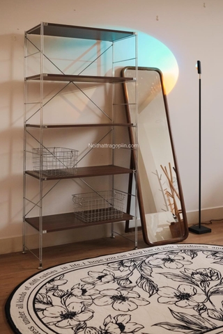 Kệ đứng màu óc chó khung inox