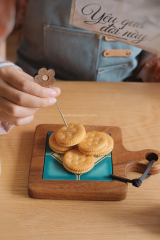 Bộ lọ gỗ và nĩa trái cây bông hoa - nĩa bông hoa