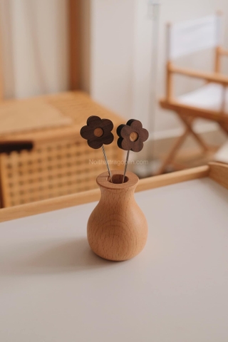 Bộ lọ gỗ và nĩa trái cây bông hoa - nĩa bông hoa