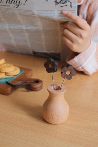 Bộ lọ gỗ và nĩa trái cây bông hoa - nĩa bông hoa