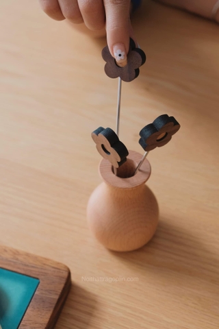 Bộ lọ gỗ và nĩa trái cây bông hoa - nĩa bông hoa