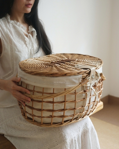 Giỏ mây dã ngoại 02 có lót vải