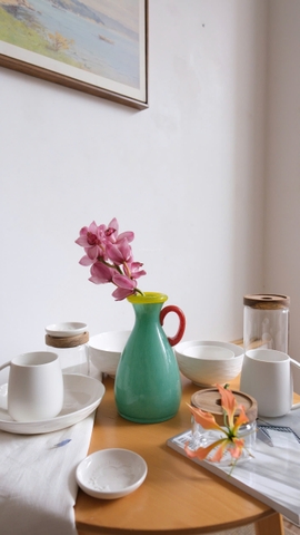 Bình hoa thuỷ tinh 02 men xanh nước nổi