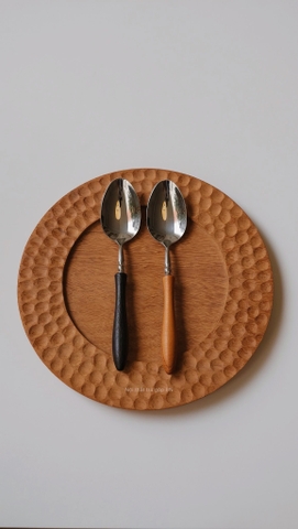 Muỗng/ thìa tay cầm gỗ - Nâu đậm - Muỗng tròn lớn dài 18.5cm