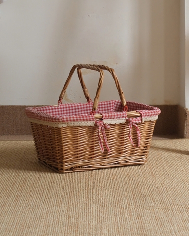 Giỏ mây vải caro đỏ