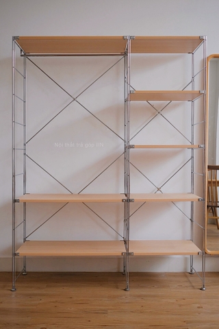 Kệ đứng màu sồi khung inox - kệ 8 đợt treo quần áo