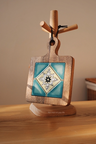 Lót ly/nồi gạch viền gỗ tay cầm