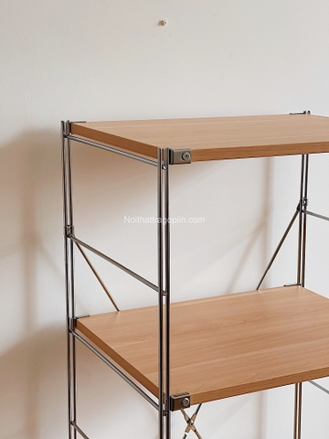 Kệ đứng màu sồi khung inox - kệ 8 đợt treo quần áo