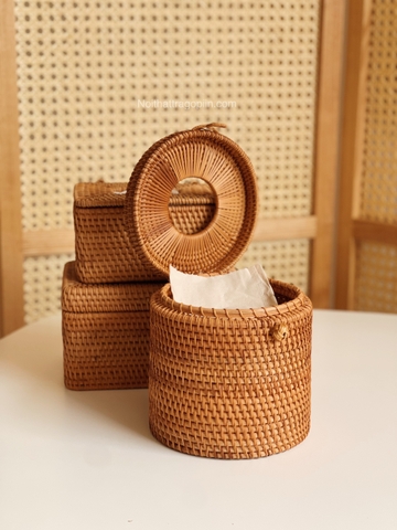 Hộp khăn giấy 01 mây  - hình trụ 15x15cm