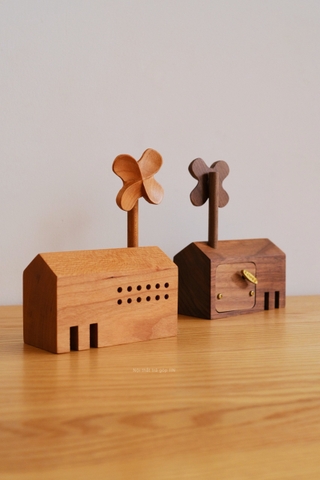 hộp nhạc retro nhà cối xay gió - gỗ óc chó bài spirited away