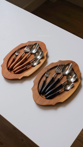 Muỗng/ thìa tay cầm gỗ - Nâu đậm - Muỗng tròn lớn dài 18.5cm