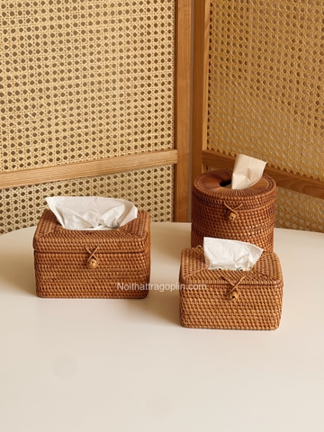 Hộp khăn giấy 01 mây  - hình trụ 15x15cm