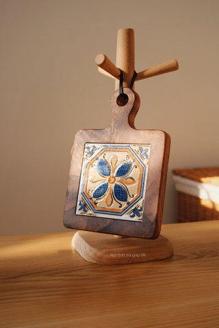 Lót ly/nồi gạch viền gỗ tay cầm