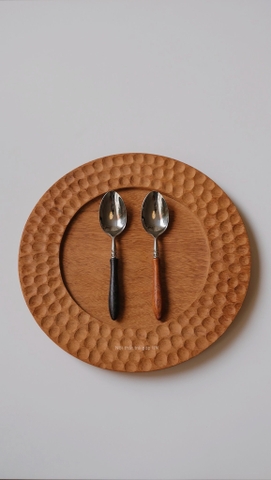 Muỗng/ thìa tay cầm gỗ - Nâu đậm - Muỗng tròn lớn dài 18.5cm