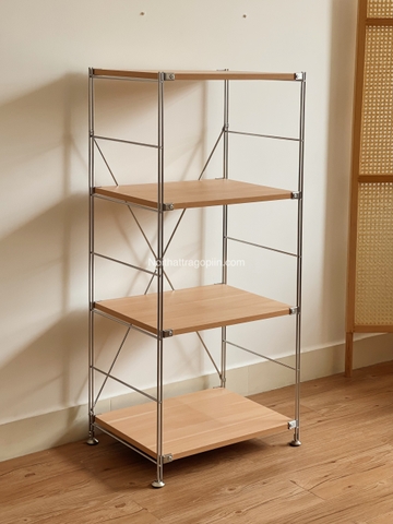 Kệ đứng màu sồi khung inox