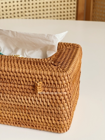 Hộp khăn giấy 01 mây  - hình trụ 15x15cm