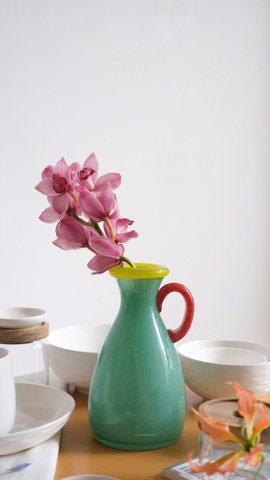 Bình hoa thuỷ tinh 02 men xanh nước nổi