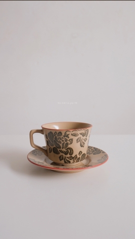 Ly gốm sứ hoa hòe- kèm dĩa lót