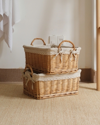 Giỏ mây 2 quai lót vải hoa