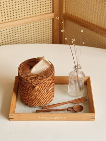 Hộp khăn giấy 01 mây  - hình trụ 15x15cm