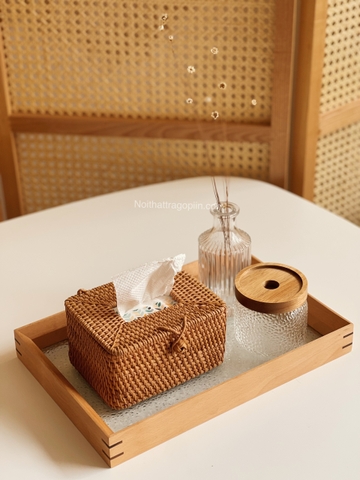 Hộp khăn giấy 01 mây  - hình trụ 15x15cm