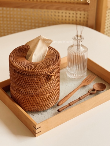 Hộp khăn giấy 01 mây  - hình trụ 15x15cm