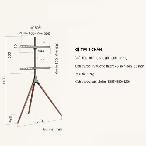 Kệ tv - 3 chân dành cho TV 43-65inch