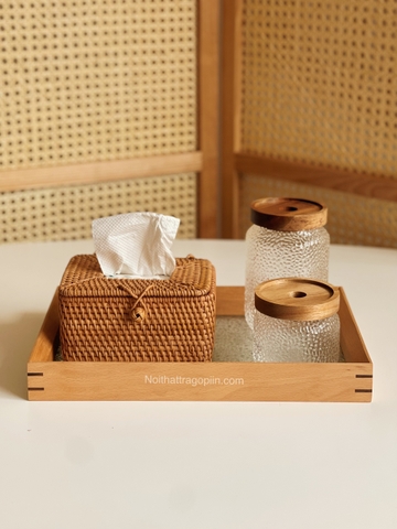 Hộp khăn giấy 01 mây  - hình trụ 15x15cm