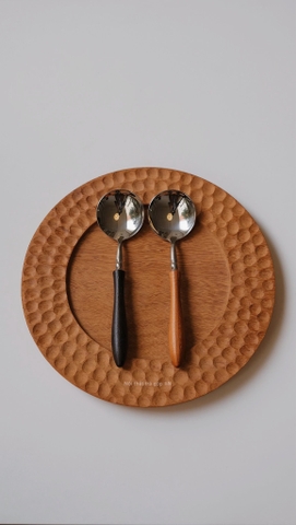 Muỗng/ thìa tay cầm gỗ - Nâu đậm - Muỗng tròn lớn dài 18.5cm