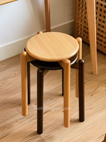 Ghế đẩu full gỗ 02 - óc chó