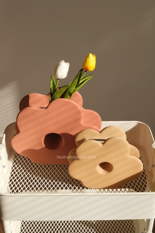 Bình gốm hình hoa - Màu đỏ cam lớn 21x25x11cm