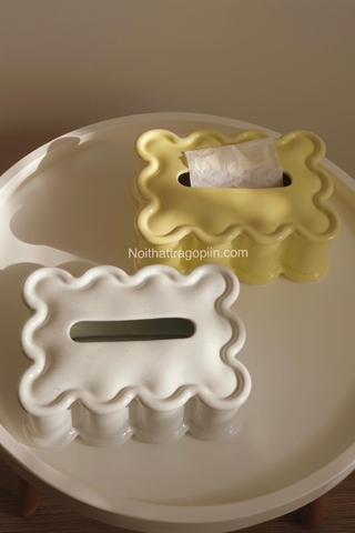 Hộp sứ đựng khăn giấy Memphis - Vàng bơ