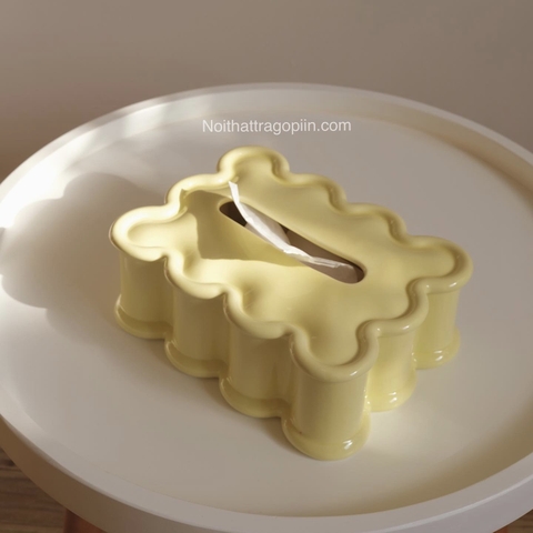 Hộp sứ đựng khăn giấy Memphis - Vàng bơ