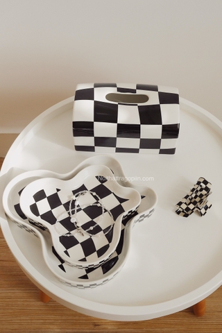 Hộp gốm đựng khăn giấy bàn cờ