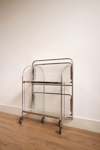 Kệ bánh xe khung inox, kính sọc