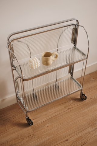 Kệ bánh xe khung inox, kính sọc