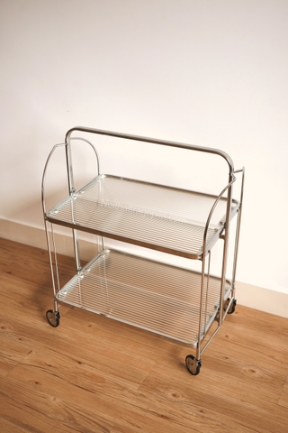 Kệ bánh xe khung inox, kính sọc