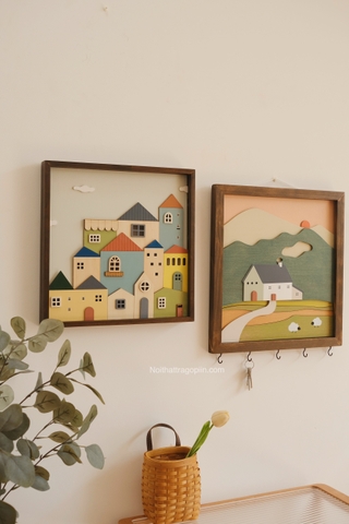 Tranh gỗ thị trấn 02 - có đèn