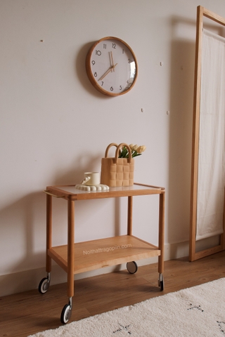 Kệ sofa 02 - gỗ anh đào kết hợp kính có bánh xe